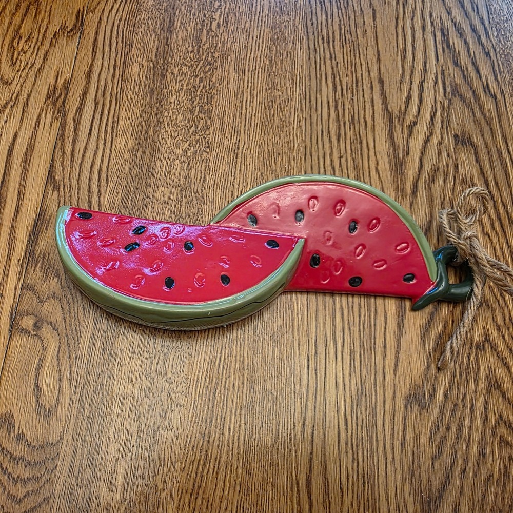 Ceramic Watermelon Slices Wall Hanging Decor Fruit Red Green Summer 4th of July - Picture 3 of 8